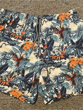 Men's Tropical Parrot Swim Trunks – Orange & Blue Biwisy